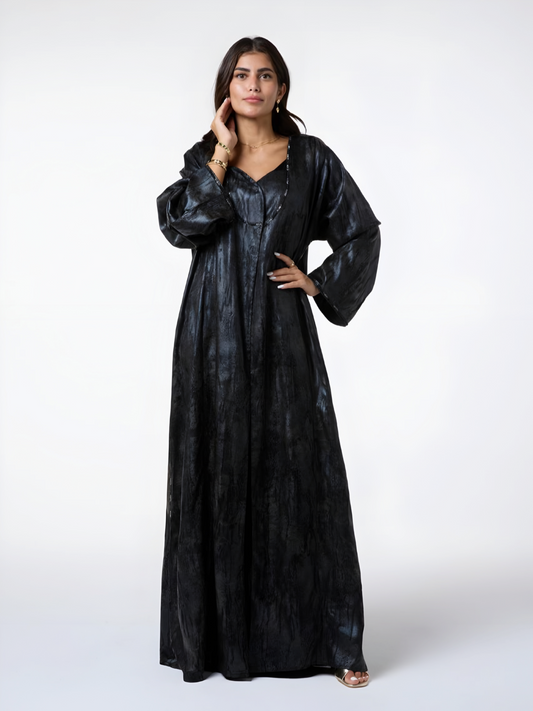 Luxe Midnight Sheen Abaya – Premium Flowing Silhouette