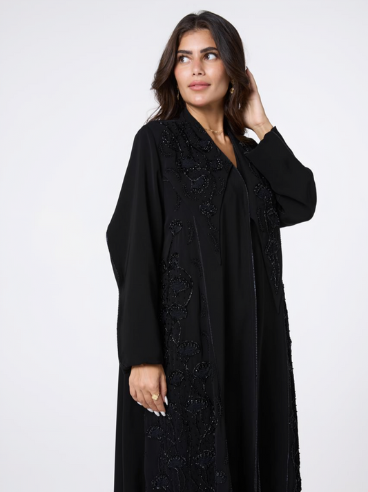 Elite Black Hand-Embroidered Abaya – Luxury Modest Wear